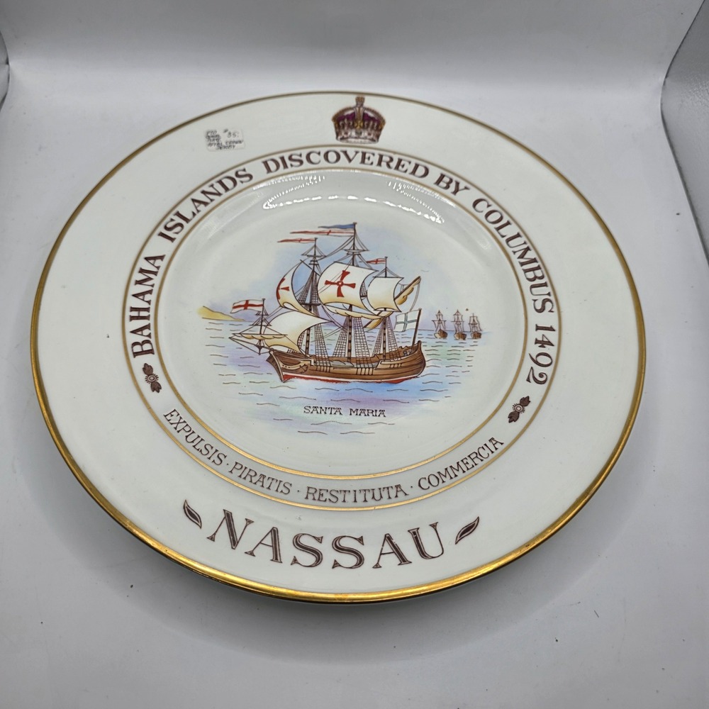 Royal Crown Derby Nassau Bahamas Columbus 1492 Santa Maria Bone China Plate